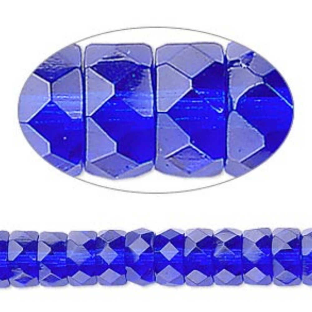 Bead Czech Fire-polished Glass Cobalt 8x4mm Faceted Rondelle 15" Strand